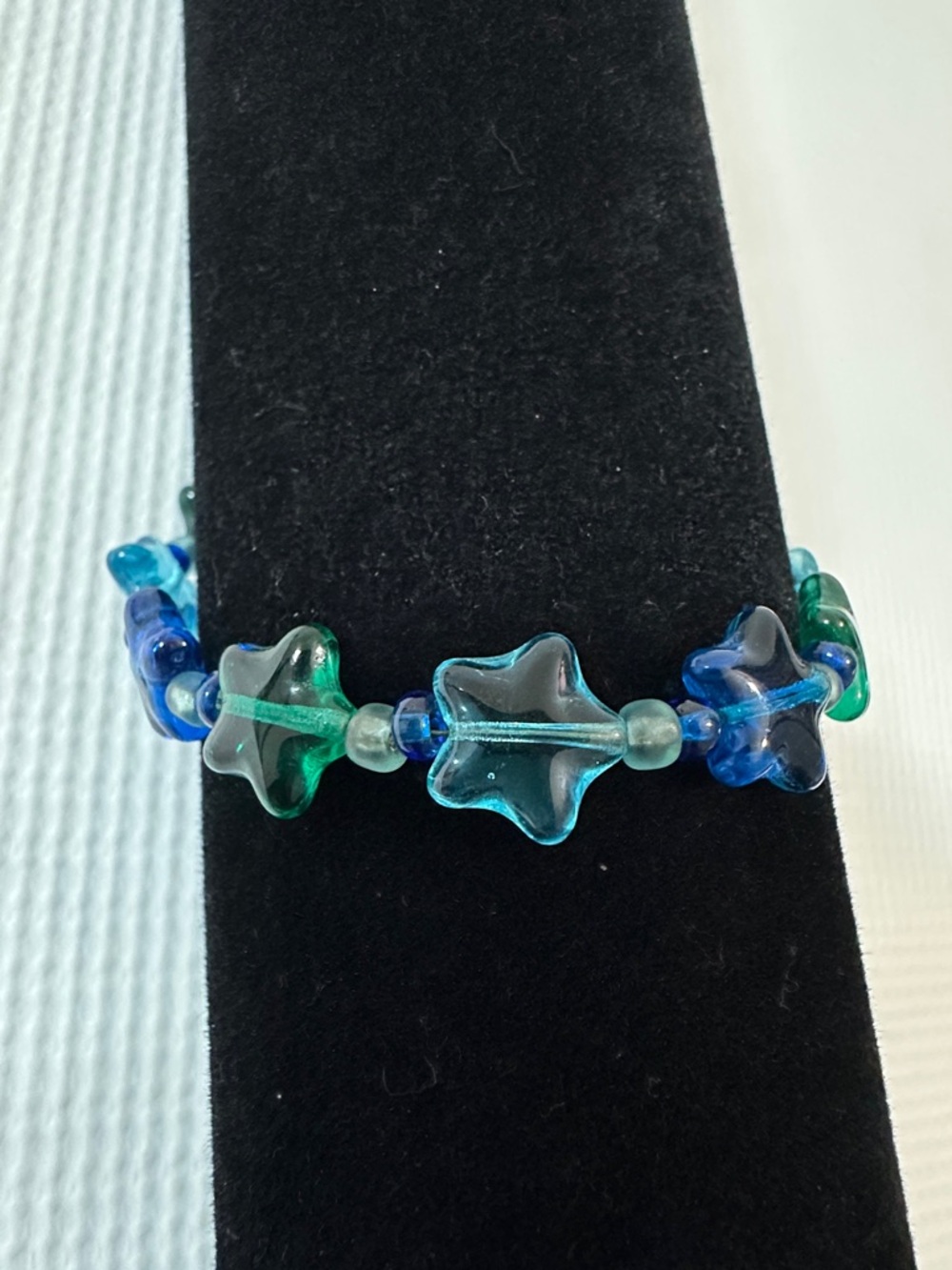 Handmade Blue & Green Star Glass Bead Bracelet